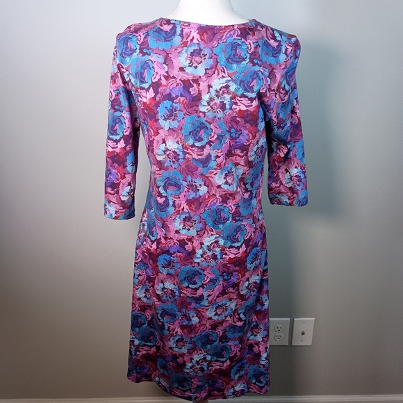 Peruvian Connection M Floral Boho 3/4 Sleeve Pima Cotton Cottagecore Midi Dress - Picture 4 of 5